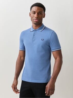 Fred Perry M12 Made in England Polo Shirt in Sky Blue Twin Tipped Cotton Size 40